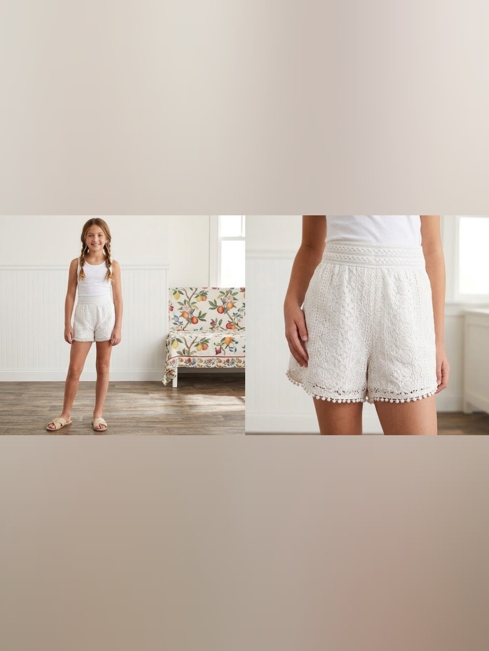 Lace Crochet White Women's or Girls Shorts